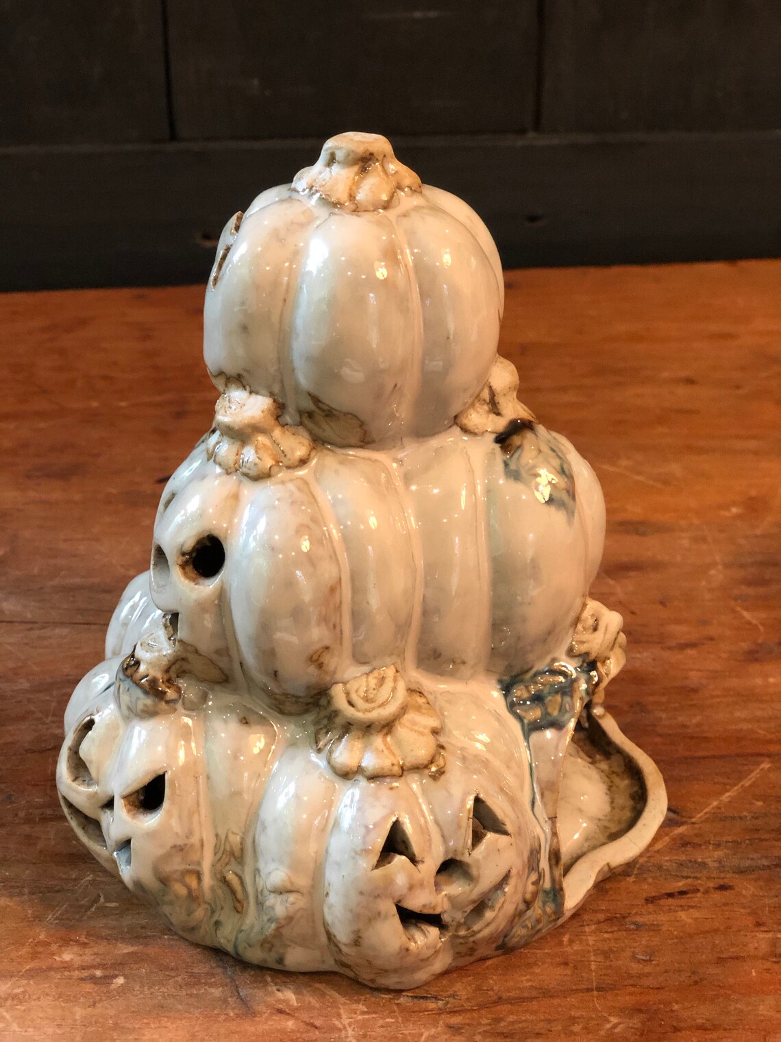 NEW Pottery Barn Handcrafted Brass Fallon Pumpkin Candle Holder Luminary LARGE