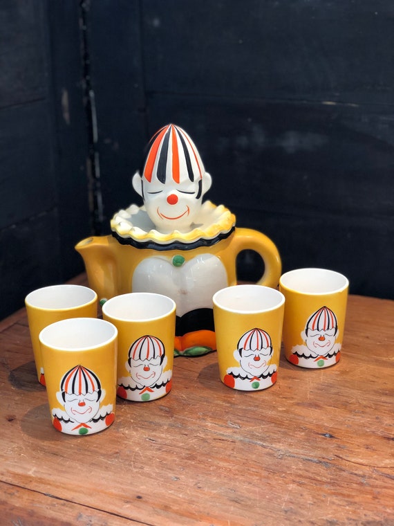 Clown Pitcher Clown Teapot Clown Reamer Lemonade Set Clown Etsy