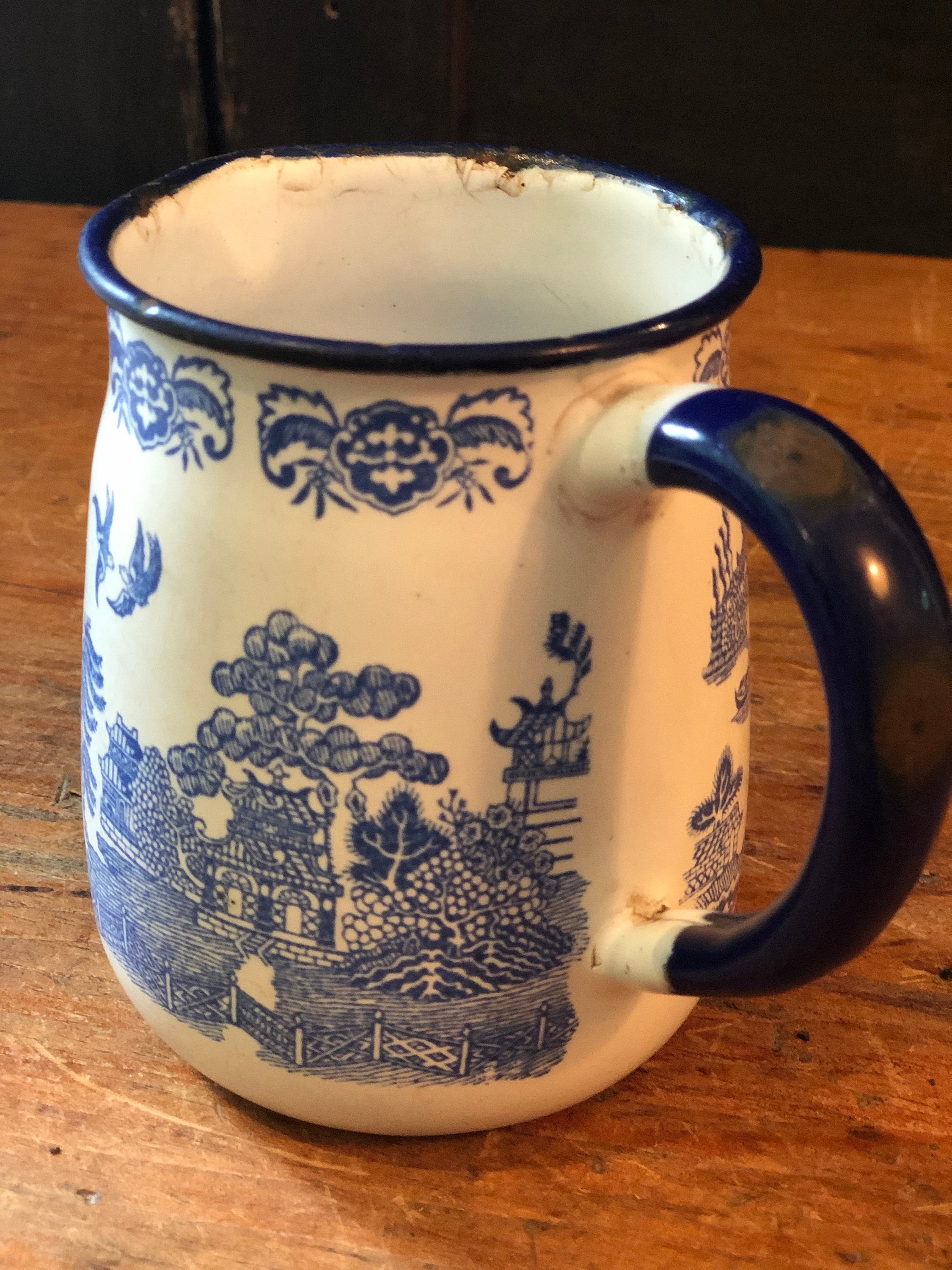 RARE Blue Willow Enamel Pitcher Blue White Blue Willow Etsy