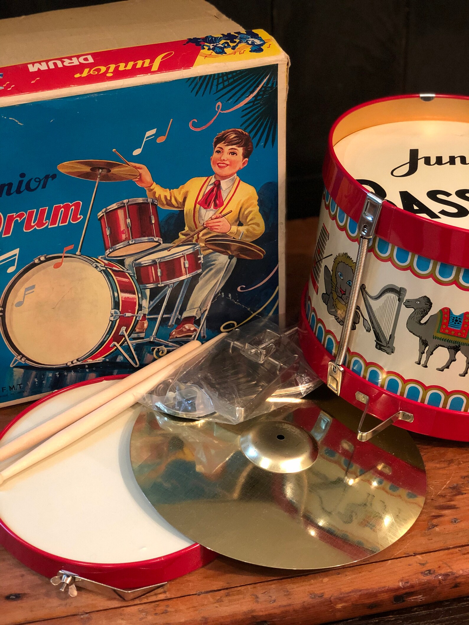 Toy Drum Set Original Box Bass Drum Side Drum Cymbal Foot Etsy