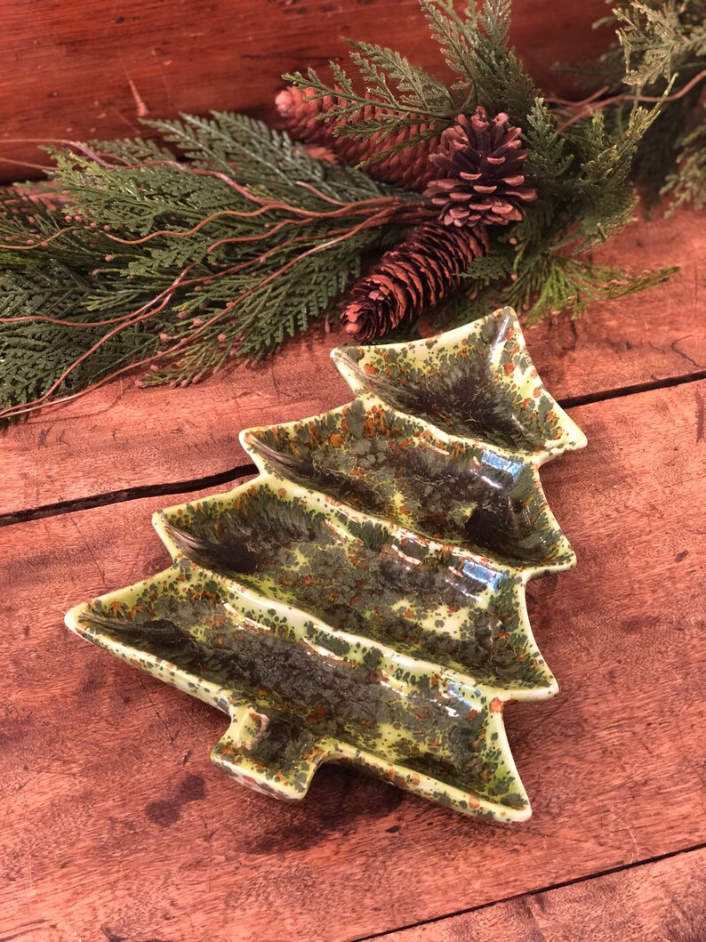 Ceramic Christmas Tree Serving Platter Divided Snack Tray Etsy