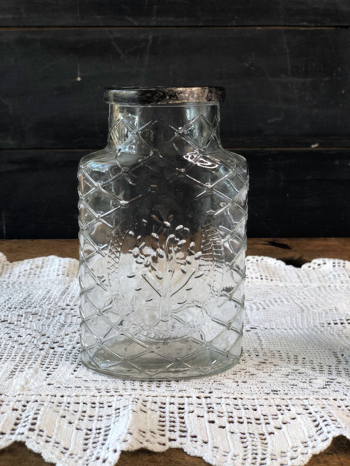 Glass Vanity Jars Set of 3 Pressed Glass Jars Embossed Etsy