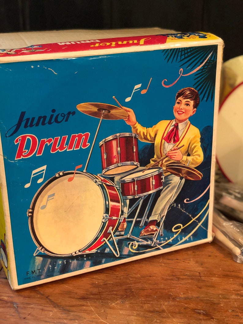 Toy Drum Set Original Box Bass Drum Side Drum Cymbal Foot Etsy