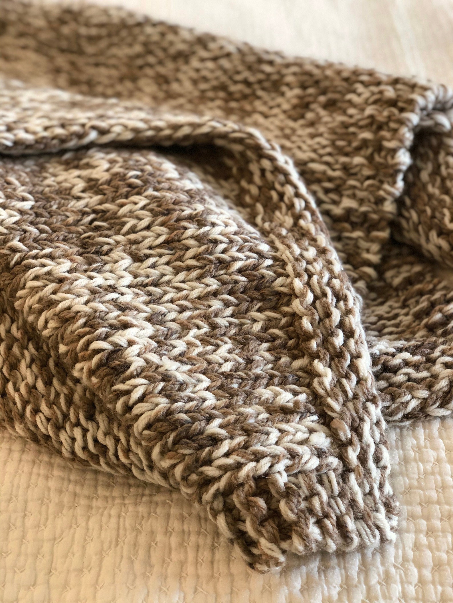 Hand Knit Brown and White Chunky Throw Blanket Brown Throw Etsy