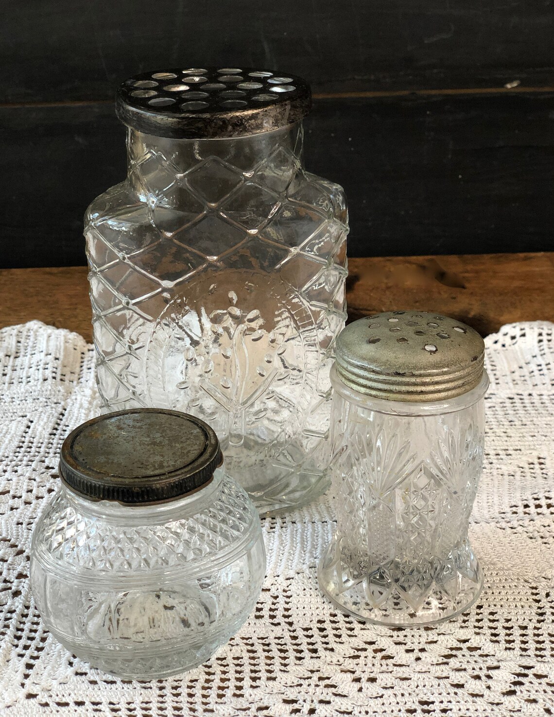Glass Vanity Jars Set of 3 Pressed Glass Jars Embossed Etsy