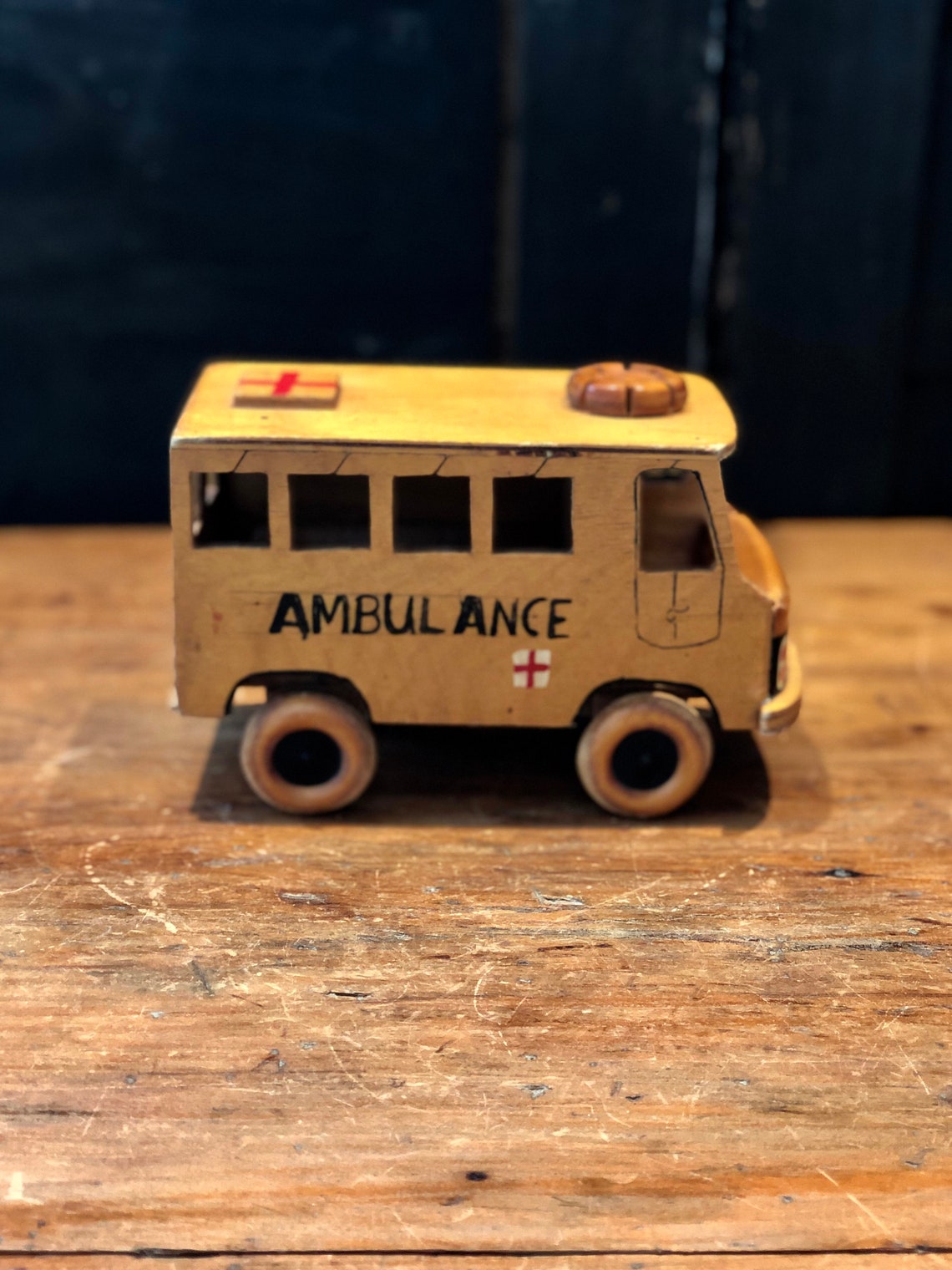 Toy Ambulance Folk Art Wood Ambulance Wooden Ambulance Etsy