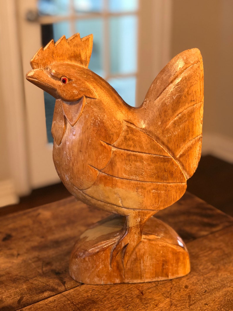 Vintage Wood Decor Rooster Statue Hand Carved 12 1/2 Etsy