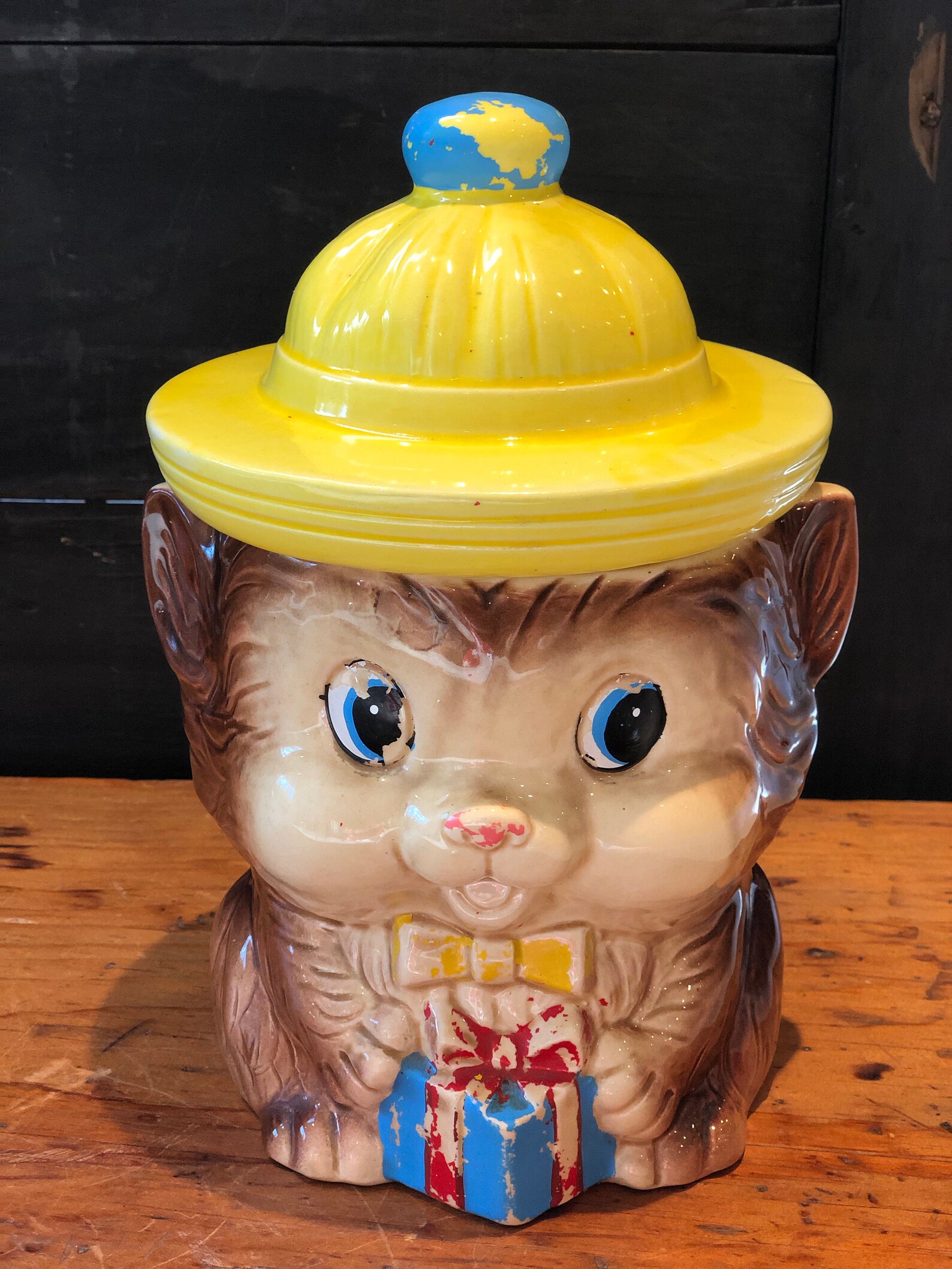 Cat Cookie Jar Kitten Biscuit Jar Kitchen Storage Yellow | Etsy
