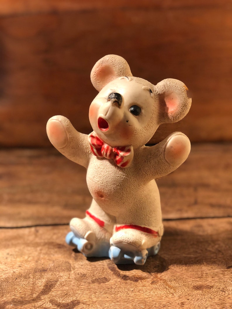 Dreamland Creations 1958 Vintage Dreamland Rubber Squeak Toy 1958 8 x 5 Roller Skating Bear