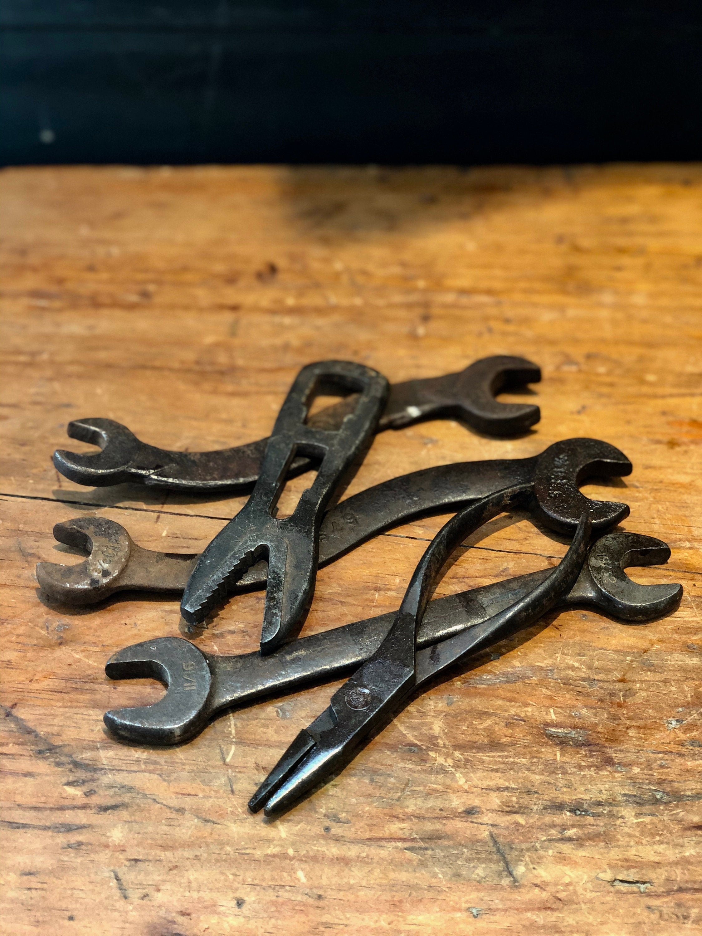 Antique Wrench Set Set of 5 Industrial Decor Primitive Etsy