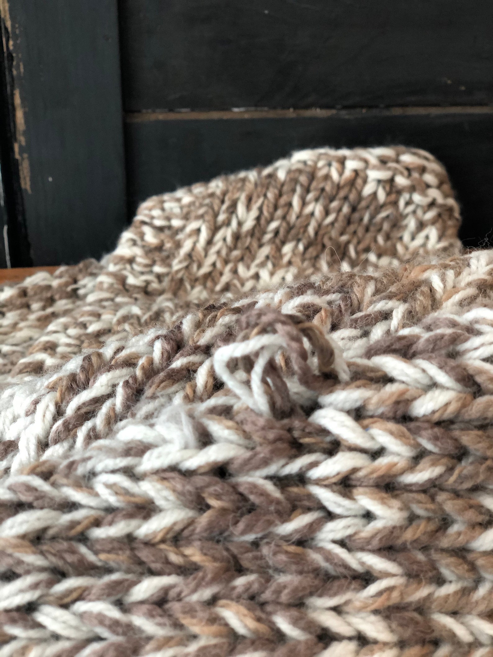 Hand Knit Brown and White Chunky Throw Blanket Brown Throw Etsy