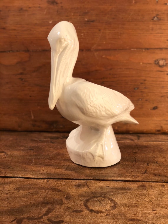 Vintage Ceramic Pelican Large Figurine White Stork Etsy