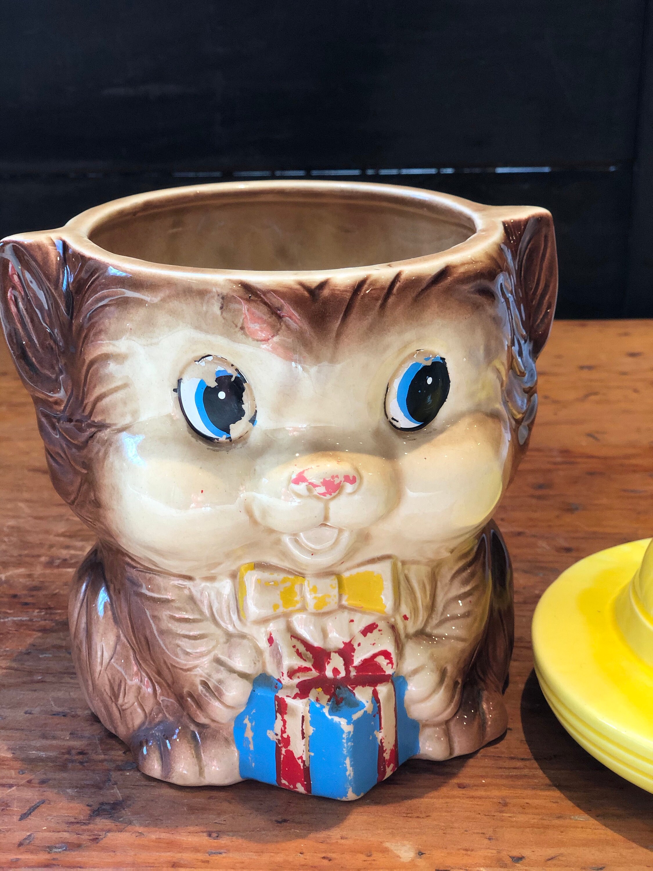 Cat Cookie Jar Kitten Biscuit Jar Kitchen Storage Yellow | Etsy
