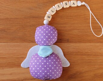 Ange gardien / porte-bonheur lilas personnalisé avec nom / ange gardien baptême / ange en tissu / cadeau de naissance