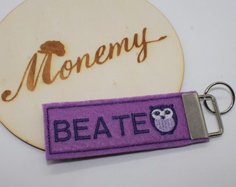 Keychain lilac purple owl with name