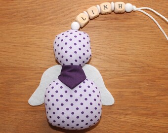 Ange gardien / porte-bonheur lilas violet personnalisé avec nom / ange gardien baptême / ange en tissu / cadeau de naissance