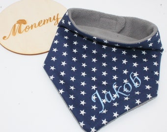 Halstuch für Kinder blau Sterne Fleece grau mit Namen personalisiert / Kinderhalstuch / Babyhalstuch
