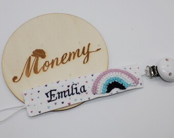 Dummy strap white heart rainbow personalized with name / pacifier holder / pacifier chain / gift for birth