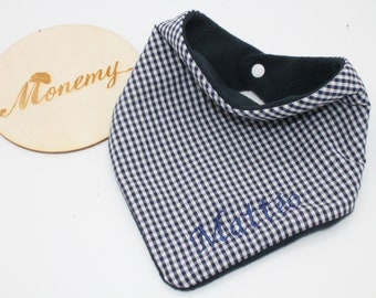 Neckerchief for children dark blue checked fleece personalized with name / children's neckerchief / baby neckerchief