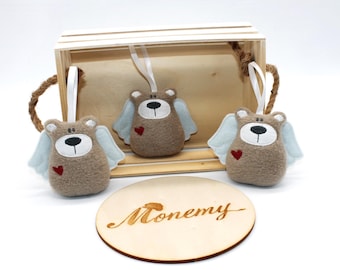 Schutzengel Bär Anhänger beige - Handgemacht aus Fleece mit Herz – Geschenk zur Taufe, Geburt & Einschulung