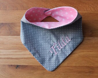 Halstuch für Kinder grau rosa Sterne mit Namen personalisiert / Kinderhalstuch / Babyhalstuch