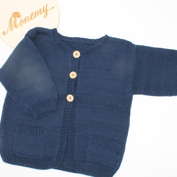 gestrickte Babyjacke Strickjacke Gr. 62/68 in dunkelblau