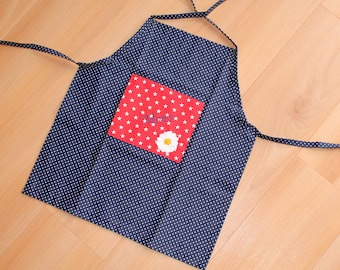 Children's apron dark blue red daisies with name / apron for children / cooking apron / baking apron