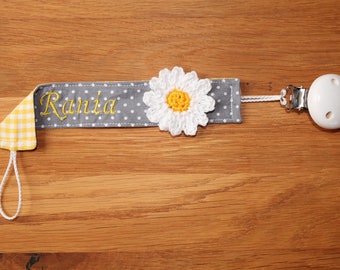 Pacifier strap gray yellow daisies personalized with name / pacifier holder / pacifier chain / gift for a birth