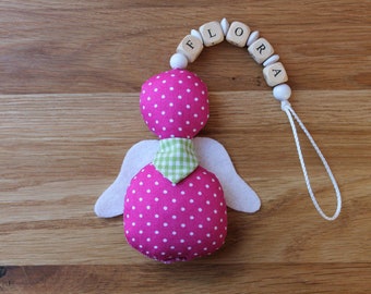 Ange gardien / porte-bonheur rose personnalisé avec nom / ange gardien baptême / ange en tissu / cadeau de naissance