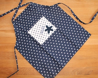 Children's apron dark blue white star with name / apron for children / cooking apron / baking apron