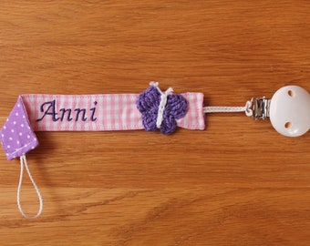 Pacifier strap pink lilac butterfly personalized with name / pacifier holder / pacifier chain / gift for birth