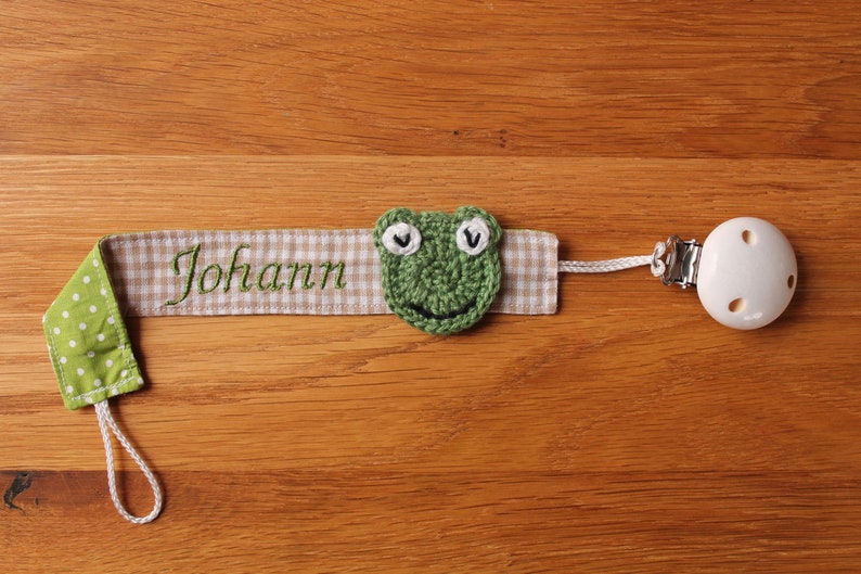 Pacifier strap beige green frog personalized with name / pacifier holder / pacifier chain / gift for birth image 1