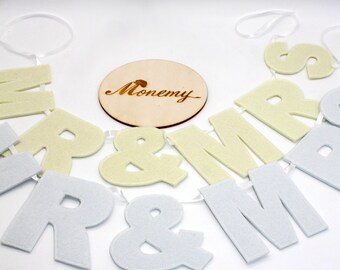 Guirlande de lettres de mariage MR & MRS blanc crème grand format / Chaîne avec les noms des mariés