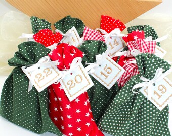 Calendrier de l'Avent / sachet à remplir / sachet en tissu avec chiffres vert foncé rouge