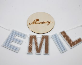 Letter garland name light blue beige large / name chain / children's room decoration / wall decoration / door decoration