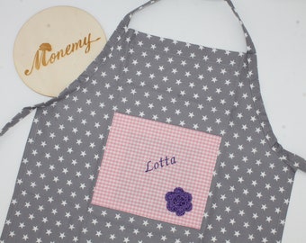 Children's apron gray stars flower personalized with name / apron for children / cooking apron / baking apron