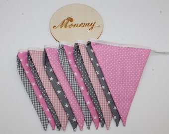 Pennant chain pink grey / children's room decoration / fabric garland