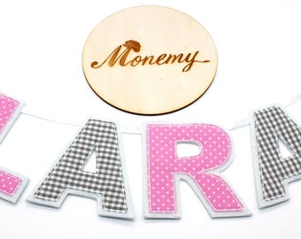 Guirlande de lettres roses et grises avec prénom / Guirlande prénom / Décoration chambre enfant / Décoration murale / Décoration de porte