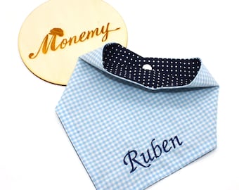 Halstuch für Kinder hellblau dunkelblau mit Namen personalisiert / Kinderhalstuch / Babyhalstuch