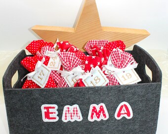 Adventskiste / Adventsbox Filz dunkelgrau mit Namen personalisiert / Kiste für Adventskalender