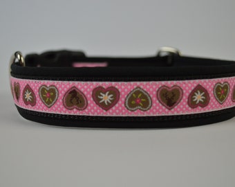 Dog Collar 50 x 3 cm Hearts on Pink with Black