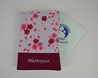 Protège-passeport de maternité Fleurs en rose et baie sur gris