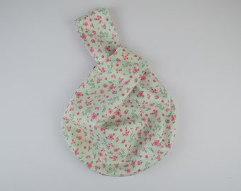 Japanese knot bag flowers on green and stars on pink