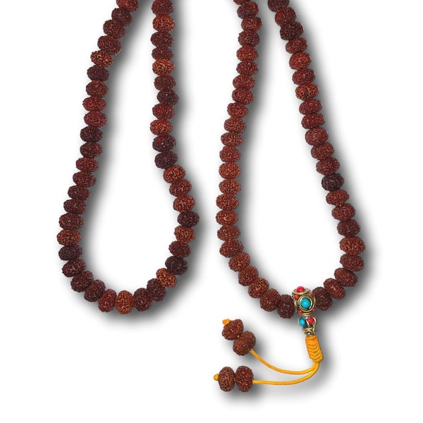 Véritable mala rudraksha 108 perles 8 faces/mukhi-fait main au népal-gouttes de Shiva-méditation protection énergie positive guérison amour