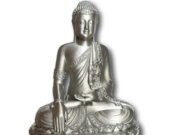 Silver Chrome Thai Buddha Statue - Made In Australia Eco-friendly - Handmade Spiritual Buddhist Home Decor Yoga Art Mandir Zen Mindfulness