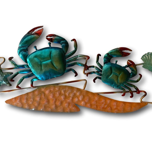 Crabtastic Crabs In The Sand Wall Art Handmade Metal Nautical Ocean Sea Creatures Crustaceans Beach Outdoor Garden Patio Deck Home Decor