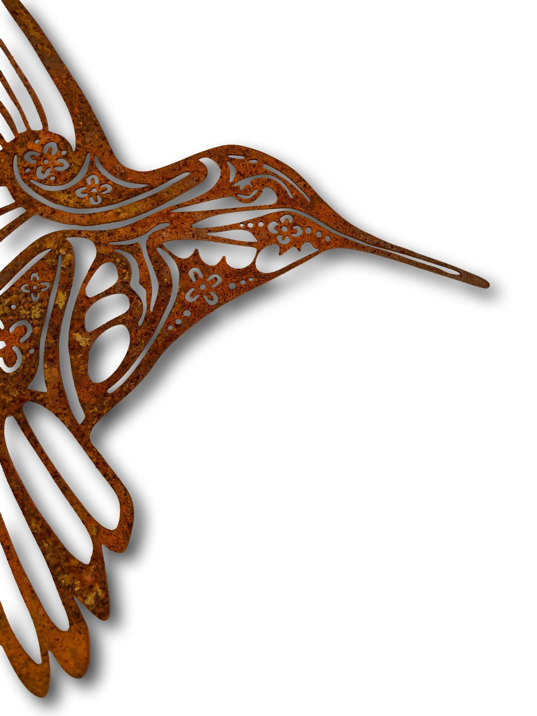 Rustic Flying Hummingbird Metal Wall Art Plaque Outdoor Etsy