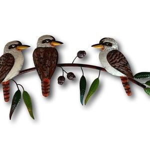 Three Kookaburra's On A Gumtree Branch Wall Art - Handmade Metal Art Home Garden Outdoor Deck Patio Front Door Decor Unique Australian Birds