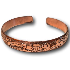 100% Pure Copper Nepalese Tibetan Buddhist Bracelet Cuff - Handmade In Nepal - Ayurvedic Copper Health Benefits Malleable - Dragon Engraving