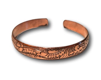 100% Pure Copper Nepalese Tibetan Buddhist Bracelet Cuff - Handmade In Nepal - Ayurvedic Copper Health Benefits Malleable - Dragon Engraving